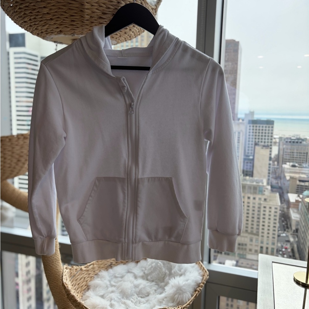 Source Unknown Kids White Zip Hoodie with Kangaroo Pockets